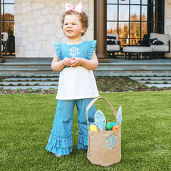 blue kids monogrammed bunny ear basket