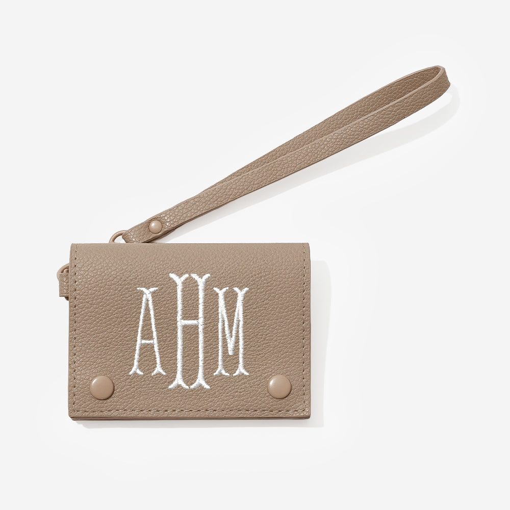 Monogrammed Card Holder Wristlet | Taupe