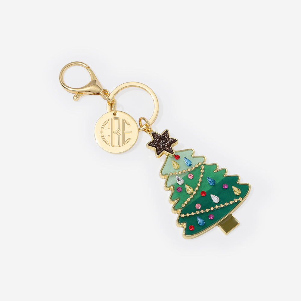 Monogrammed Christmas Bag Charm Keychain in green