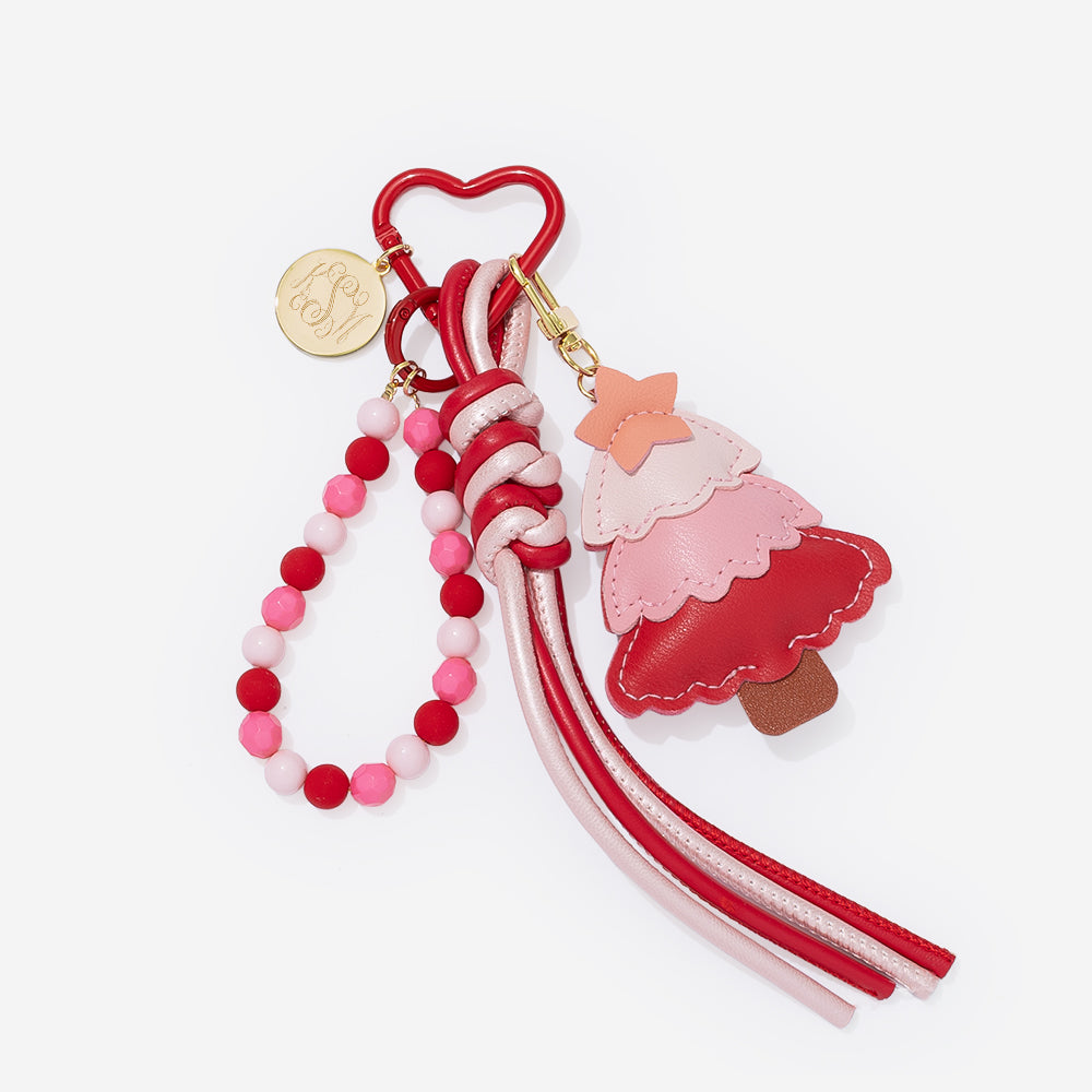 Monogrammed Christmas Bag Charm Keychain in pink