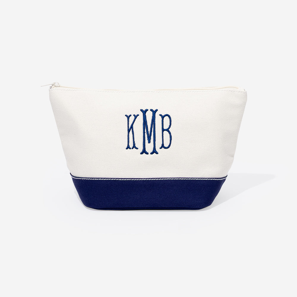 Monogrammed Classic Canvas Cosmetic Bag | Ivory/Navy