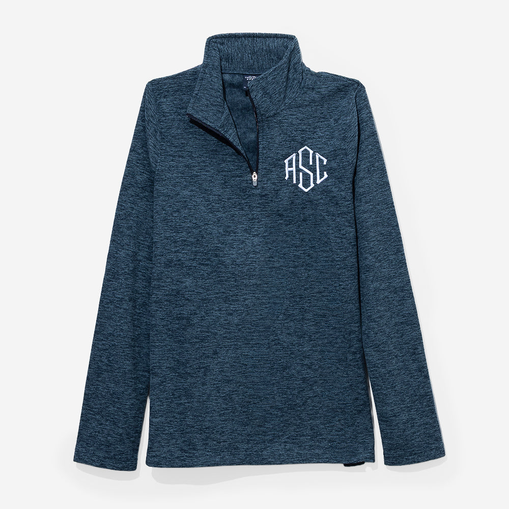 Monogrammed Freeport Microfleece Pullover in Heathered Navy