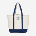 Monogrammed Large Canvas Tote in Navy and ivory