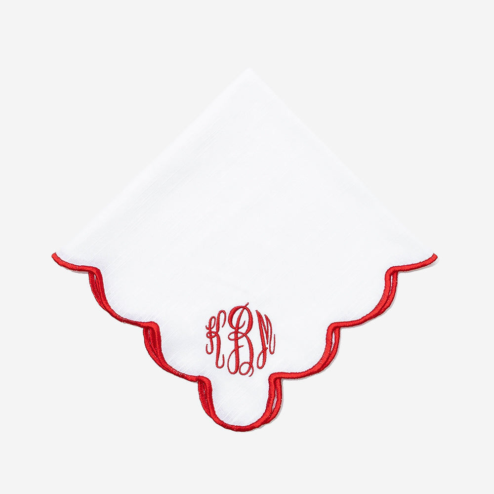 Monogrammed Scalloped Napkin in Red