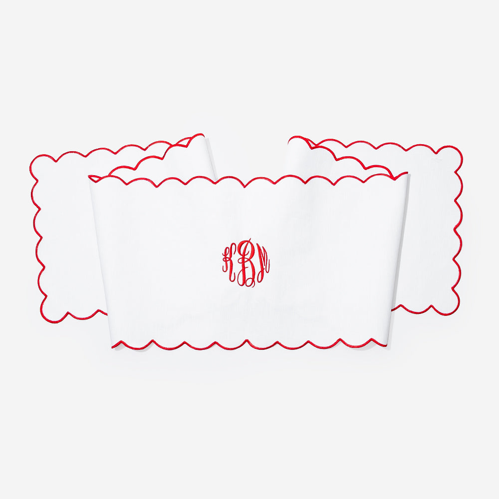 Monogrammed Scalloped Table Runner in Red