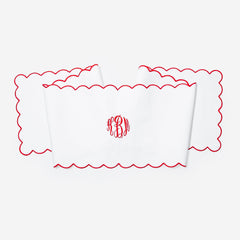 Monogrammed Scalloped Table Runner in Red
