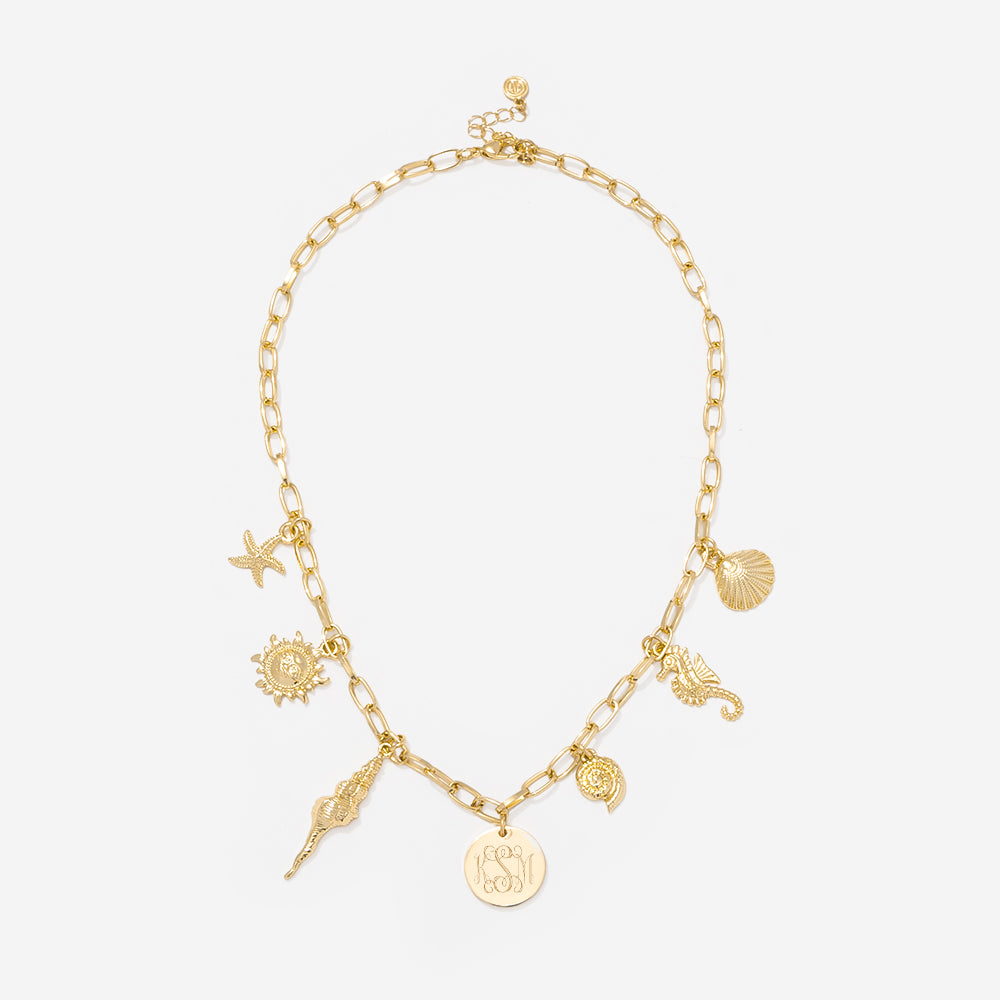 Monogrammed Seashell Charm Necklace in gold