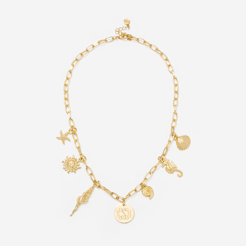 Monogrammed Seashell Charm Necklace in gold