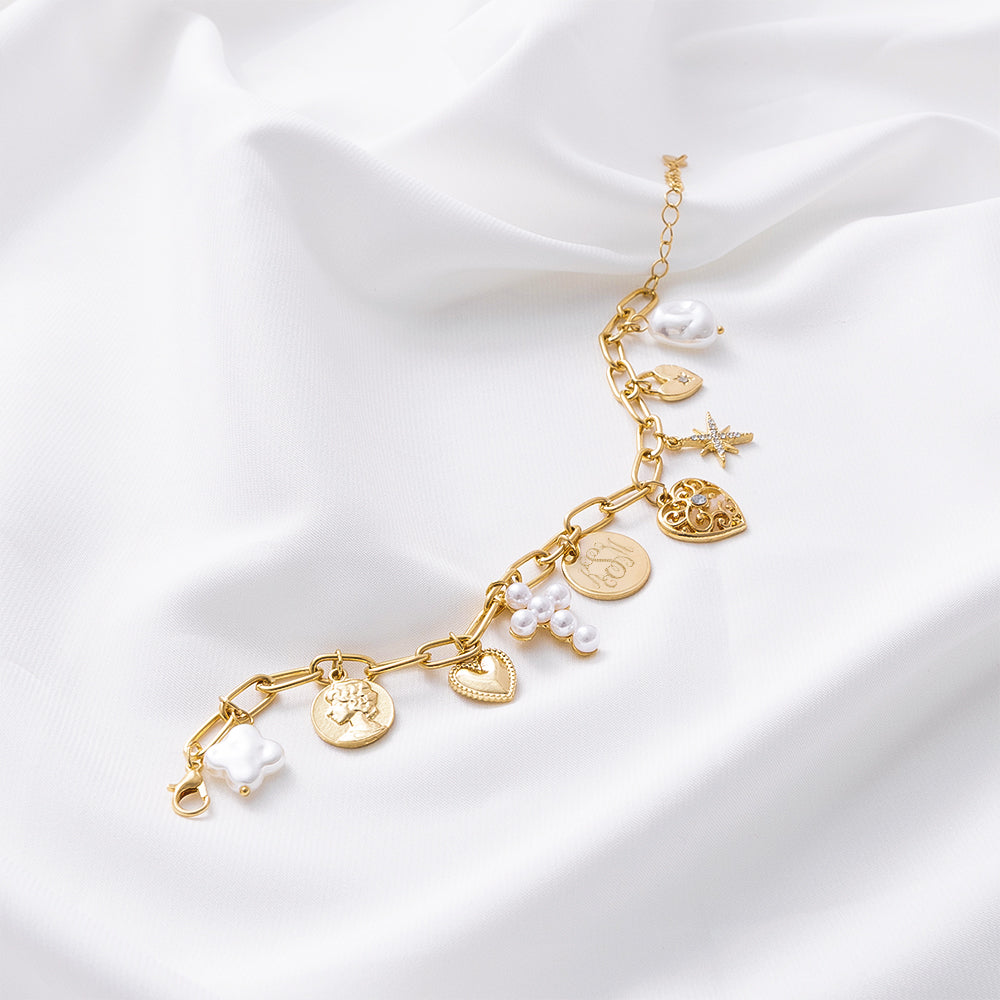 Monogrammed Signature Charm Bracelet on White Satin
