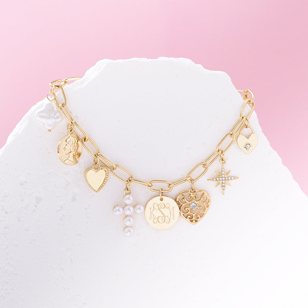 Monogrammed Signature Charm Bracelet on pink