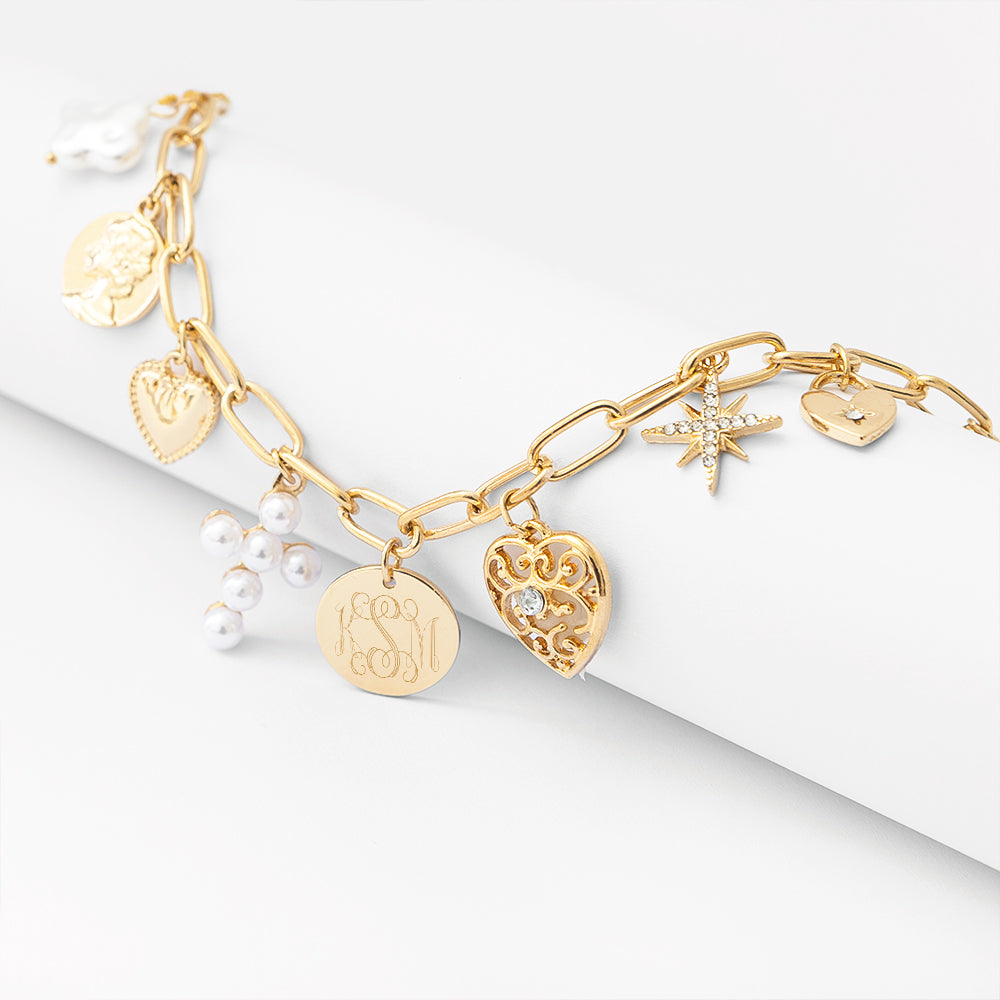 Monogrammed Signature Charm Bracelet on white roll