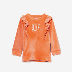 Monogrammed softspun ruffle sweatshirt in pumpkin