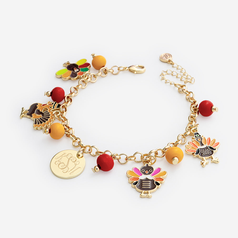 Monogrammed Turkey Charm Bracelet