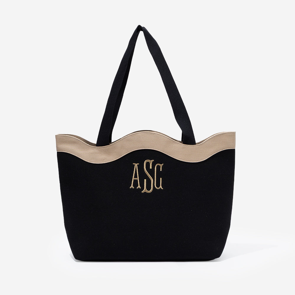 Monogrammed Wavy Top Tote in black