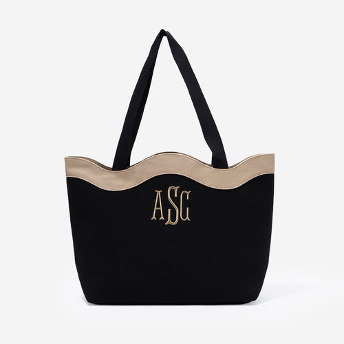 Monogrammed Wavy Top Tote in black