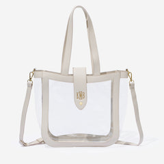 Monogrammed clear stadium approved tote in bone