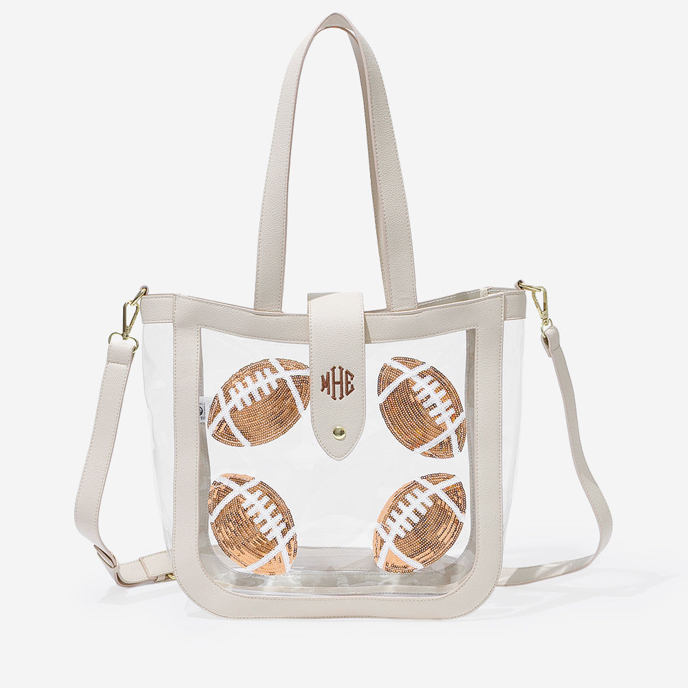 Monogrammed clear stadium approved tote in football