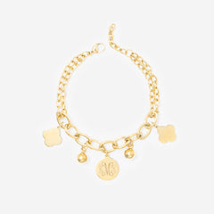 Monogrammed clover charm bracelet in gold