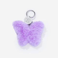 Monogrammed fuzzy bag charm keychain in purple butterfly