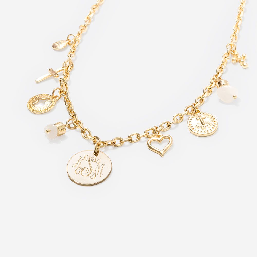 Monogrammed signature charm necklace in gold