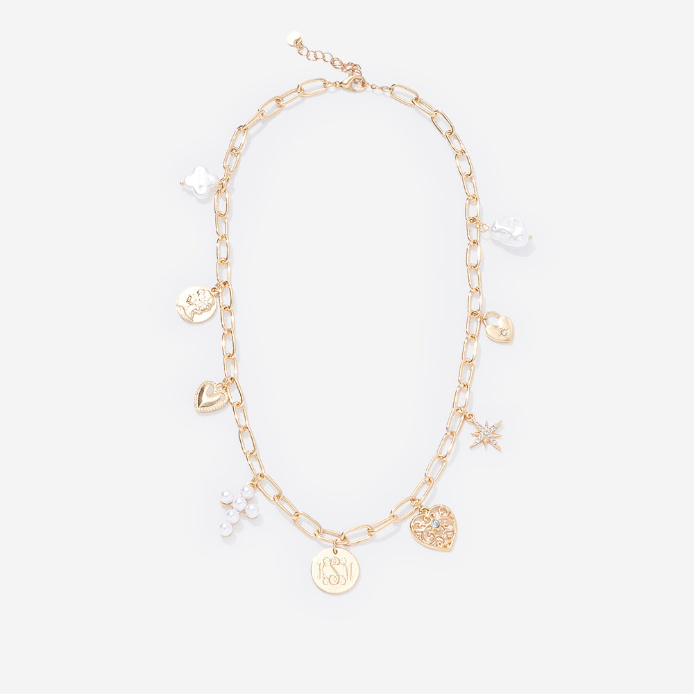 Monogrammed signature charm necklace in pearl