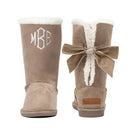 Monogrammed Kids Sherpa Tie Booties | Tan