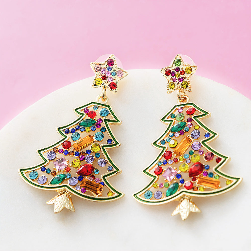 Multi Christmas Tree Earrings detail shot