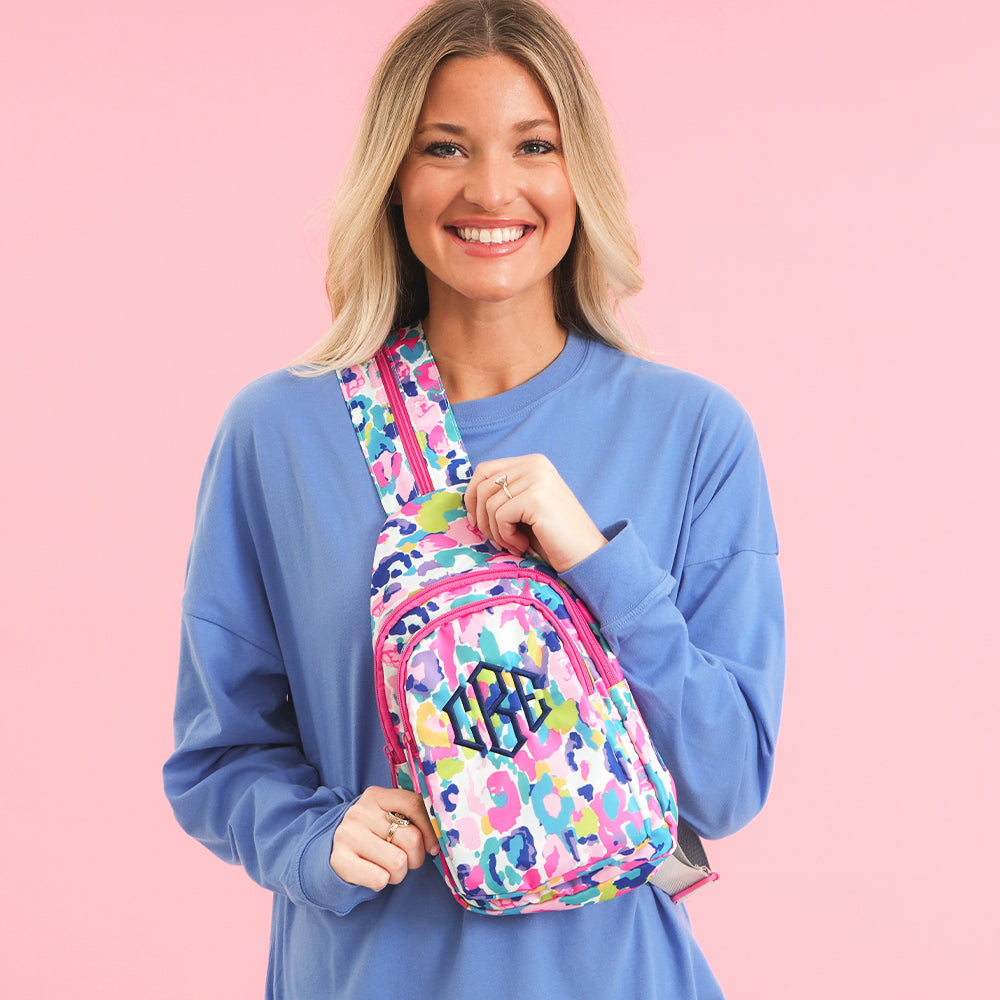 watercolor cheetah sling backpack on ashley