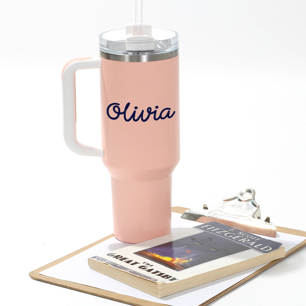 4 inch name option on tumbler with handle - teacher vibes