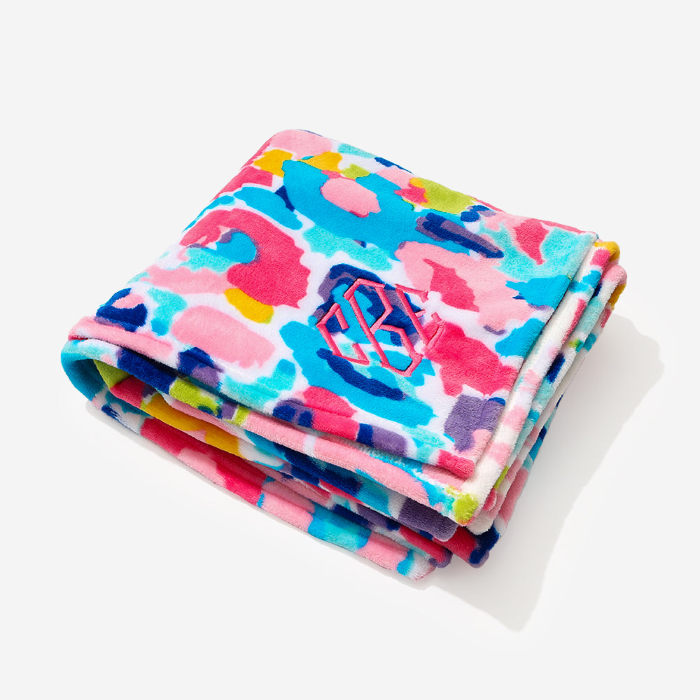 personalized plush blanket in watercolor cheetah