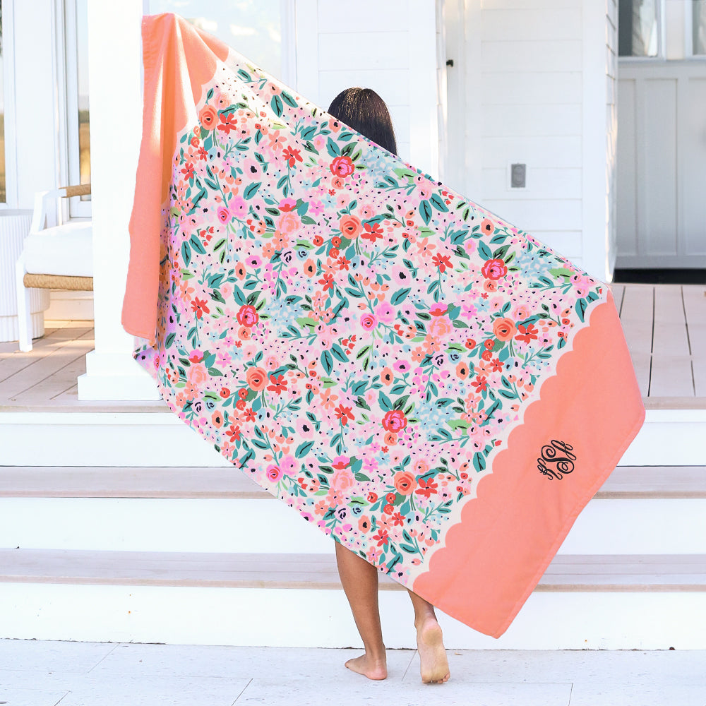 coral floral beach towel full shot