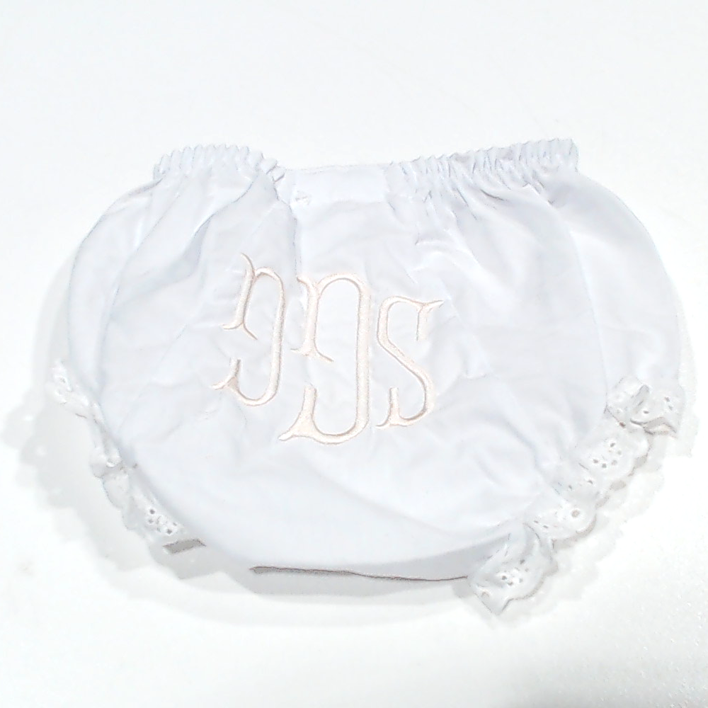 BLOOPER KIDS: Monogrammed White Eyelet Baby Bloomers
