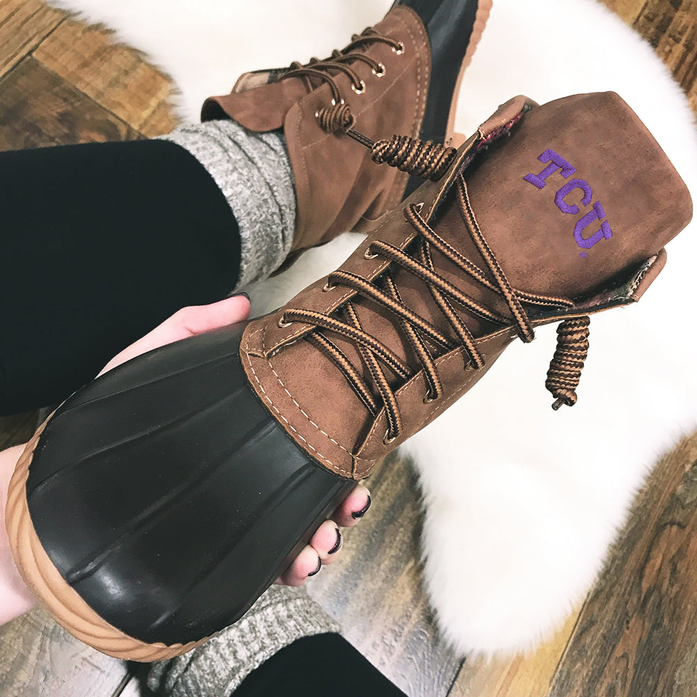 selfie of Texas Christian University TCU Horned Frogs brown boots