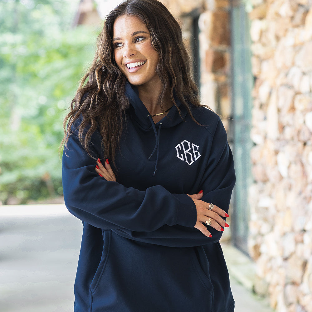 Navy hexsport polyknit sweatshirt on peyton