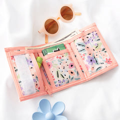 coral floral kids wallet opened