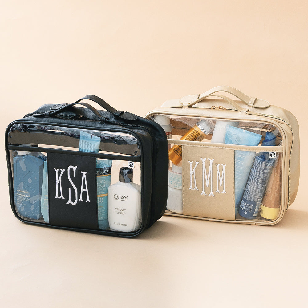 black and gold clear personalized toiletry bags