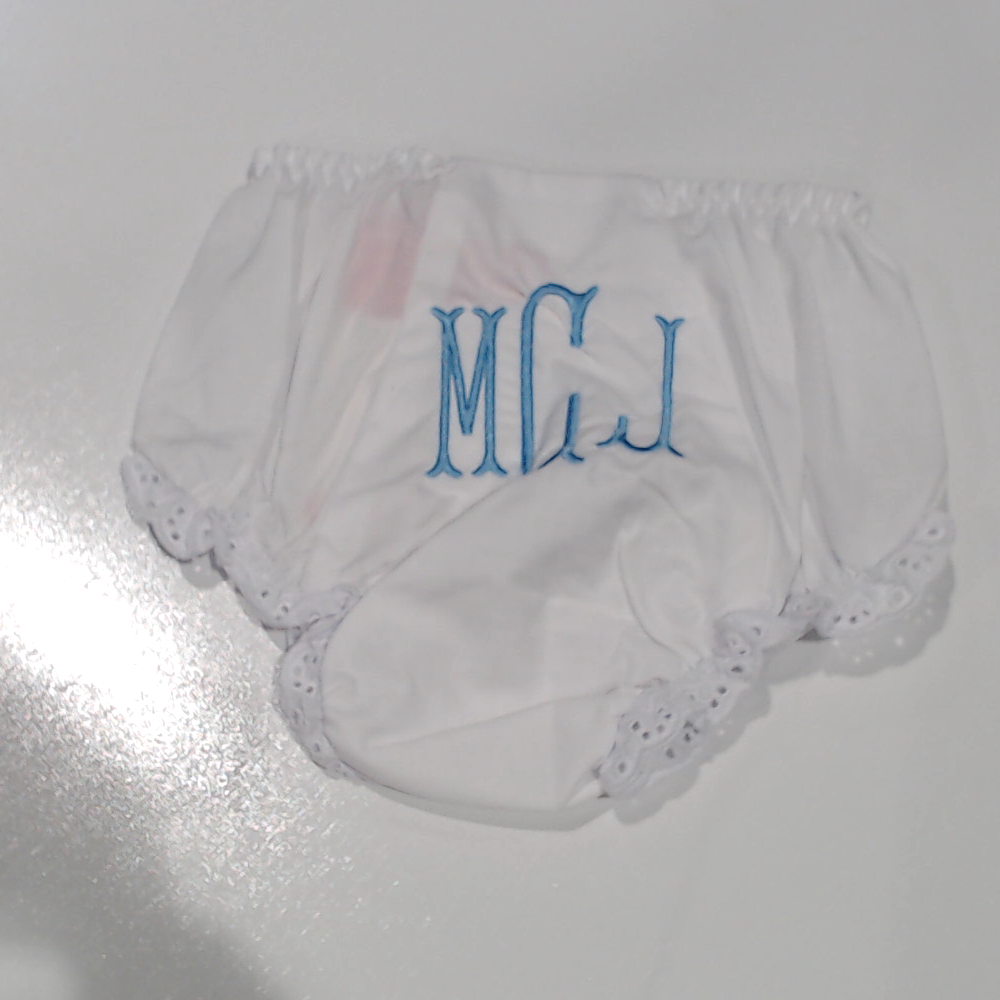 BLOOPER KIDS: Monogrammed White Eyelet Baby Bloomers