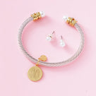Monogrammed Pearl Cable Bracelet & Earring Set | Silver & Gold
