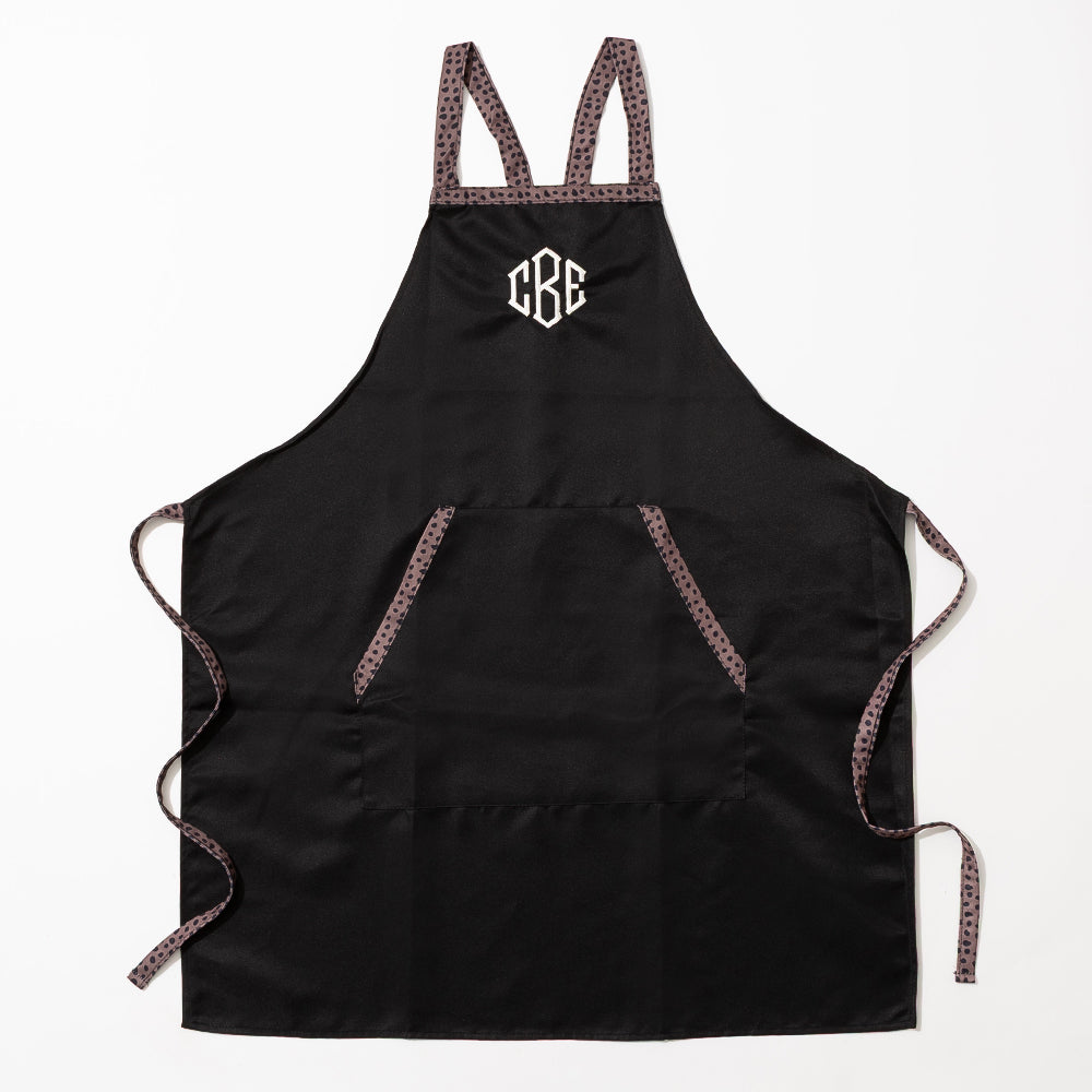 Monogrammed Salon Stylist Apron | Black with Leopard