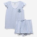 Monogrammed Ruffle Pajamas in Blue Shells