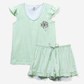 Monogrammed Ruffle Pajamas in Sage Stripes