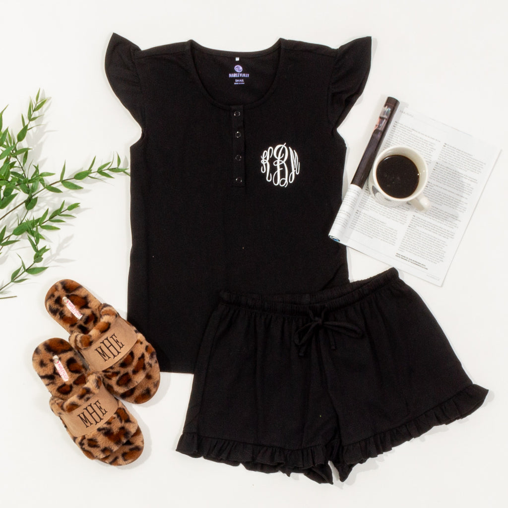 Monogrammed Ruffle Pajamas | Black