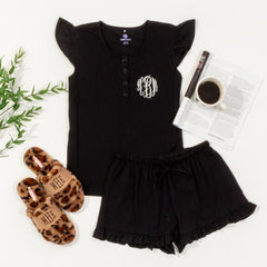Monogrammed Ruffle Pajamas | Black