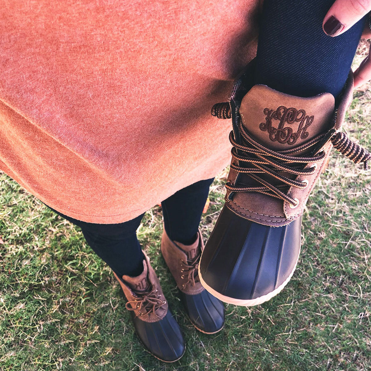 mom and me brown duck boots