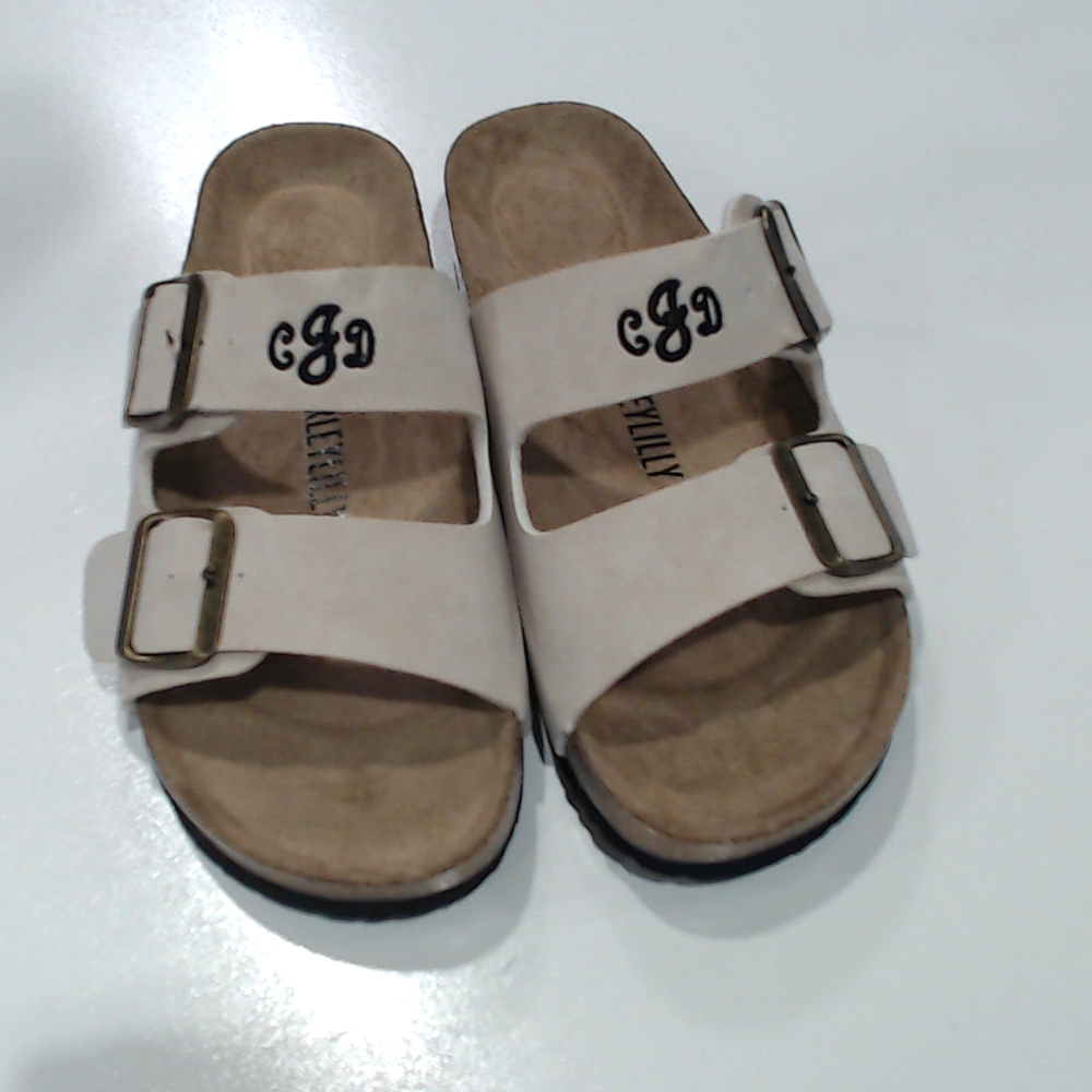 BLOOPER SHOES: Monogrammed Double Strap Sandals