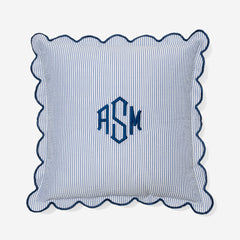 Monogrammed Scalloped Pillow Sham in Navy Seersucker