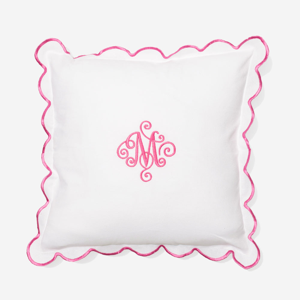 Monogrammed Scalloped Pillow Sham in Pink