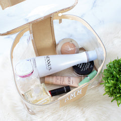 inside gold clear train case bag