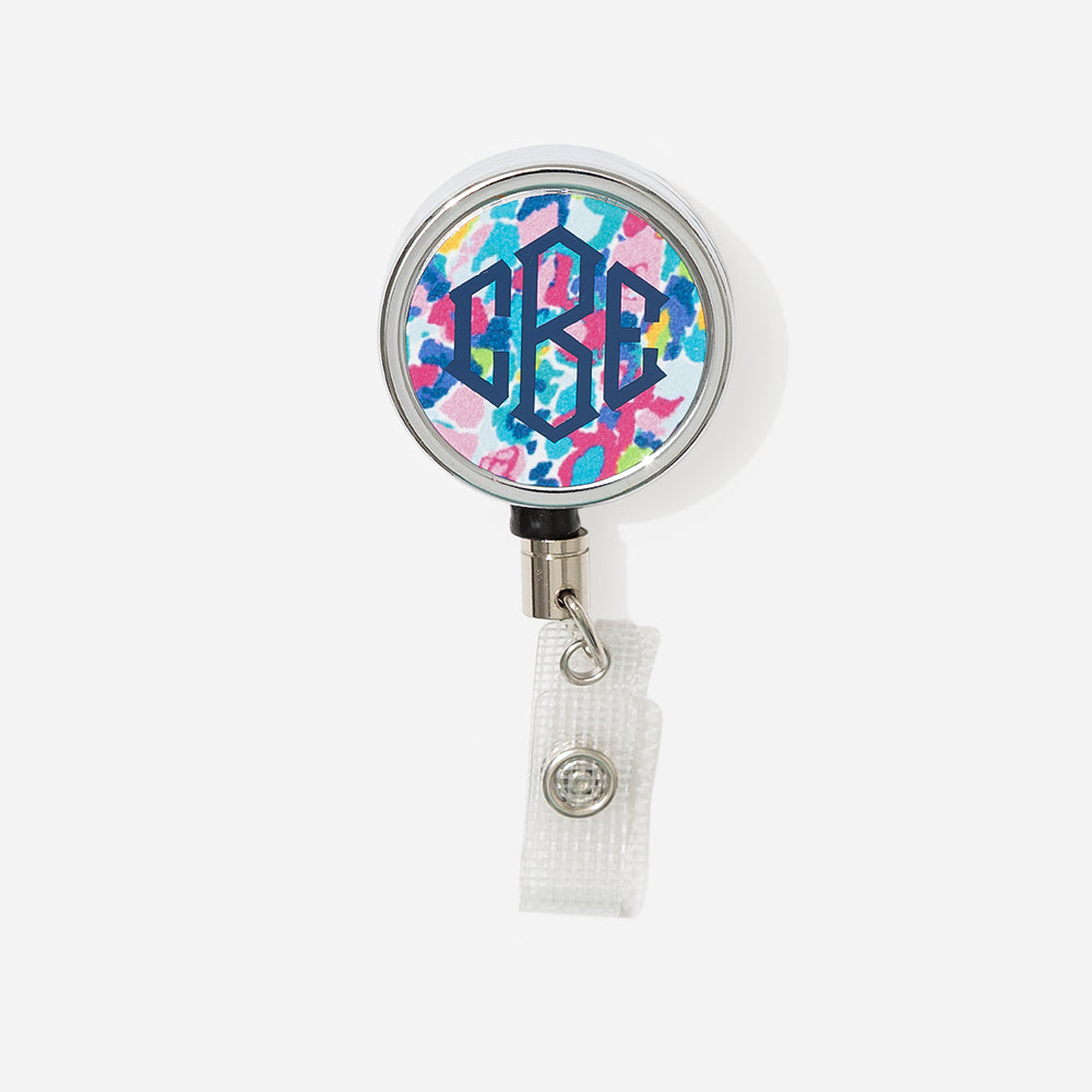personalized badge reel in watercolor cheetah