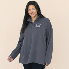 quilted charcoal pullover sweatshirt with popped collar